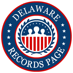 A red, white, and blue round logo with the words Delaware Records Page
